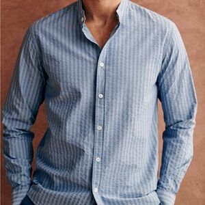 Stylish Blue Striped Men's Button-Down Shirt - Benny Seersucker Blue Stripes